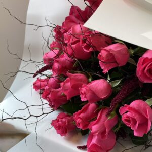 Double Delight 24 Medium stem Pink Roses and Foliage $250